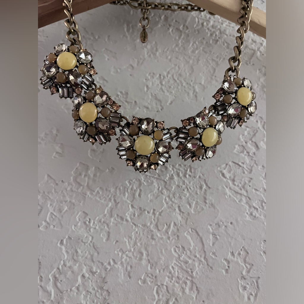 Warm Neutral Tone Crystal Statement Necklace